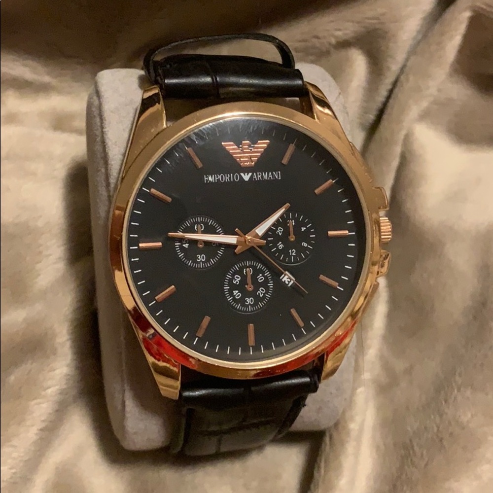 Rose gold black leather band Armani men’s watch